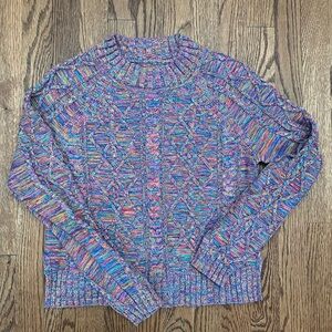 GAP Rainbow Multicolor Cable Knit Sweater Crew Neck Long Sleeve Size XS